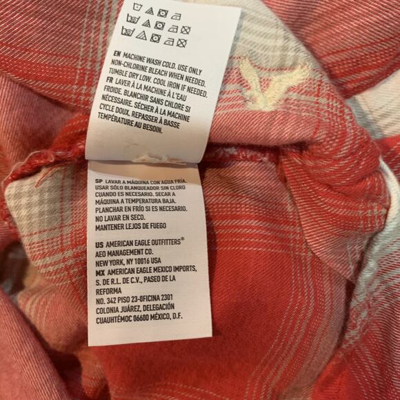 AEO American Eagle Lightweight Flannel Pink White Size XS - Picture 6 of 6